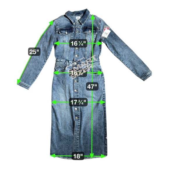 Wash Lab New Classic Blue Denim Long Sleeve Button Up Dress Size Small - Picture 8 of 9